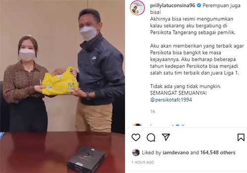 Prilly Latuconsina Jadi Pemilik Klub Sepakbola Persikota Tangerang